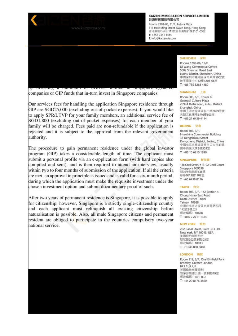 Singapore GIP Application Procedures and Fees