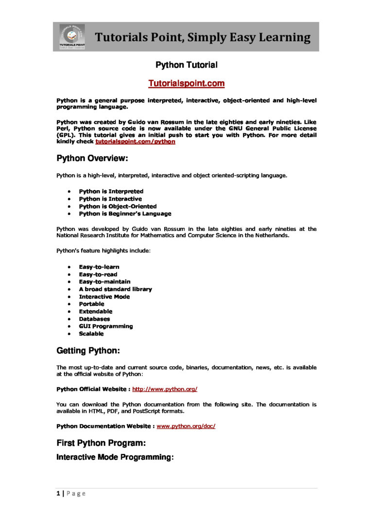 Tutorials On Phyton PDF