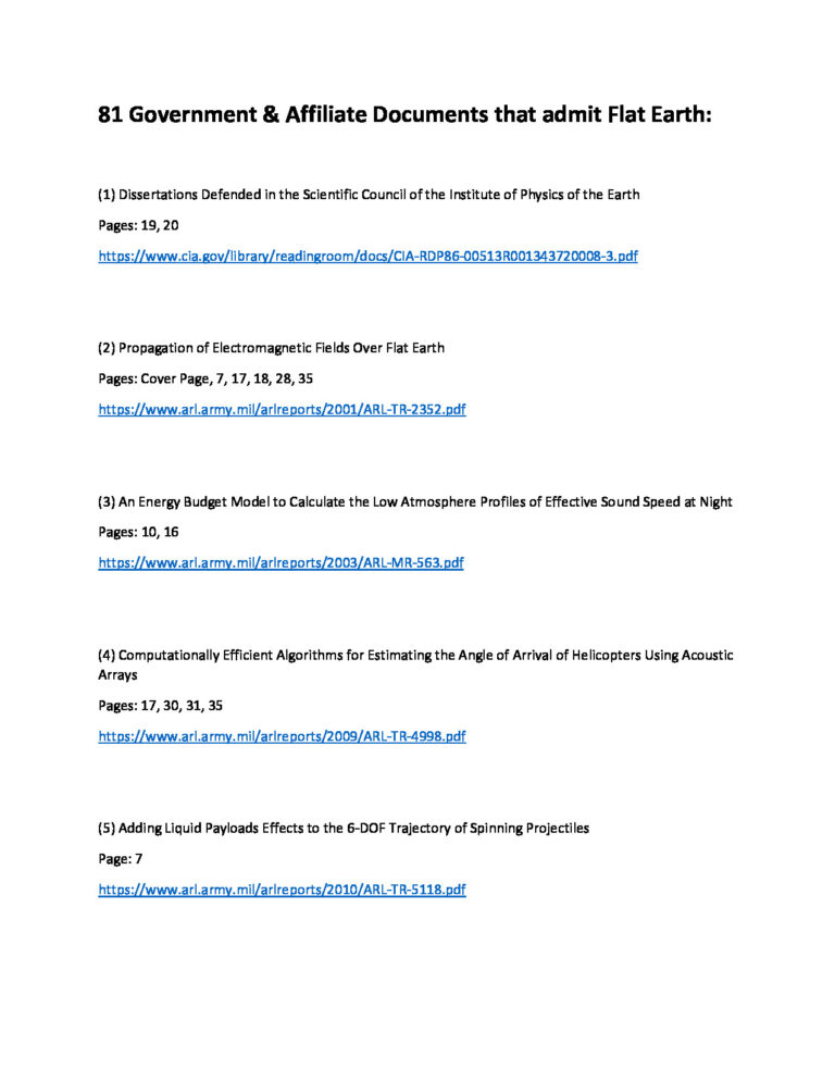 81 Government & Affiliate Documents That Admit Flat Earth