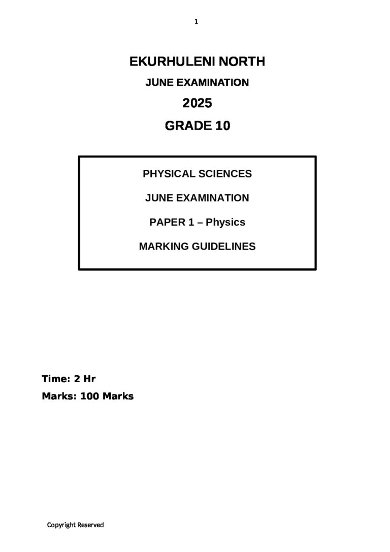 Physical Sciences p1 GR 10 June Exam 2025 Memo Final