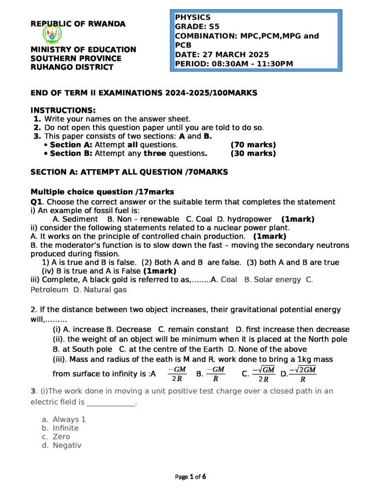 S5 Physics Exam S5 2025 Validated