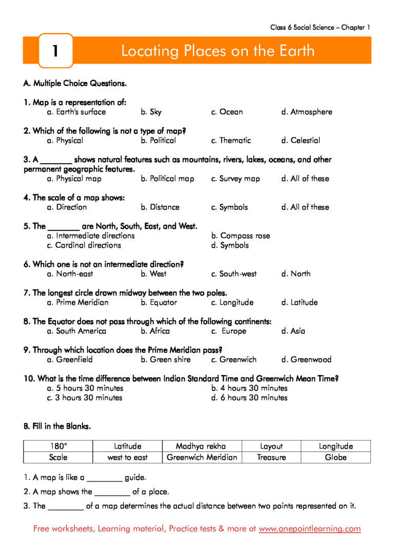 Chapter 1 Locating Places On The Earth Worksheet