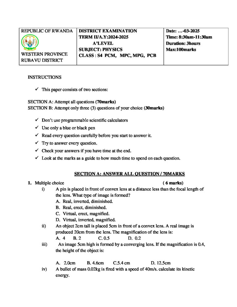 PHYSICs PAPER S4 2025