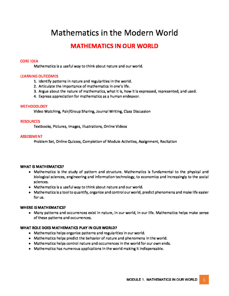 Module 1 – Mathematics in Our World
