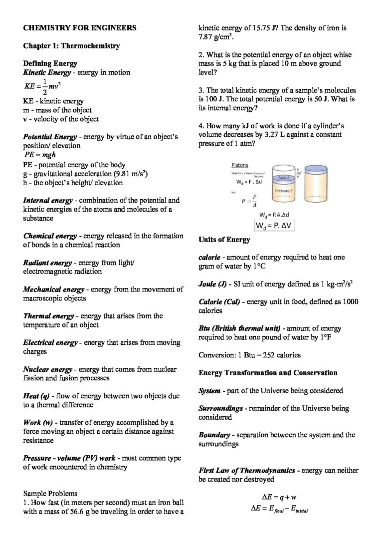 Chemistry For Engineers – Thermochem