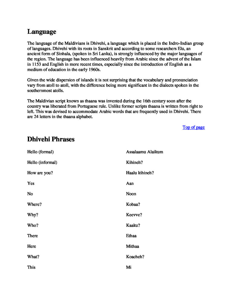 Maldivian Language