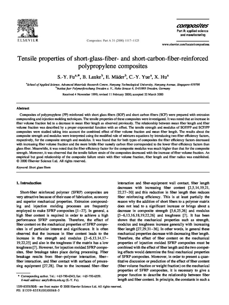 Tensile Properties of Short-Glass-Fiber-And Short-Carbon-Fiber-Reinforced Polypropylene Composites