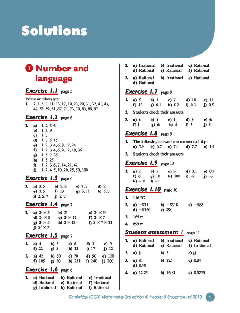 IGCSE Mathematics Textbook Answers