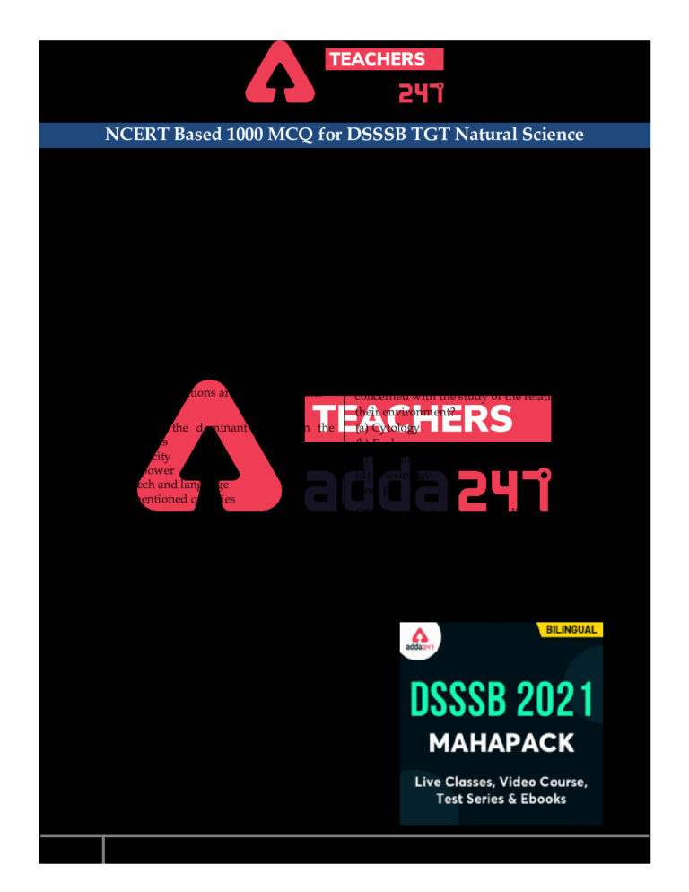 NCERT Based 1000 MCQ for DSSSB TGT Natural Science Biology