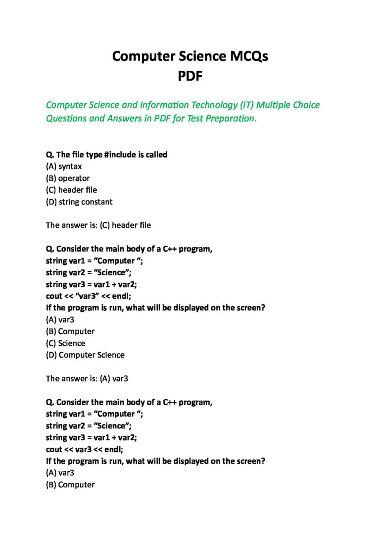 Computer Science and Information Technology (IT) Multiple Choice Questions and Answers