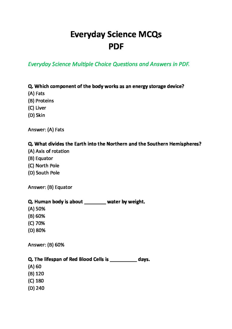 Everyday Science MCQs PDF Everyday Science Multiple Choice Questions and Answers
