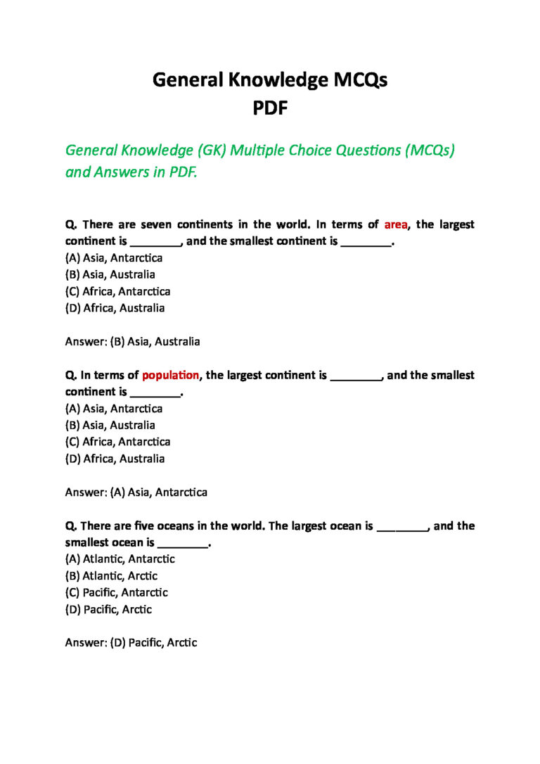 General Knowledge MCQs PDF General Knowledge