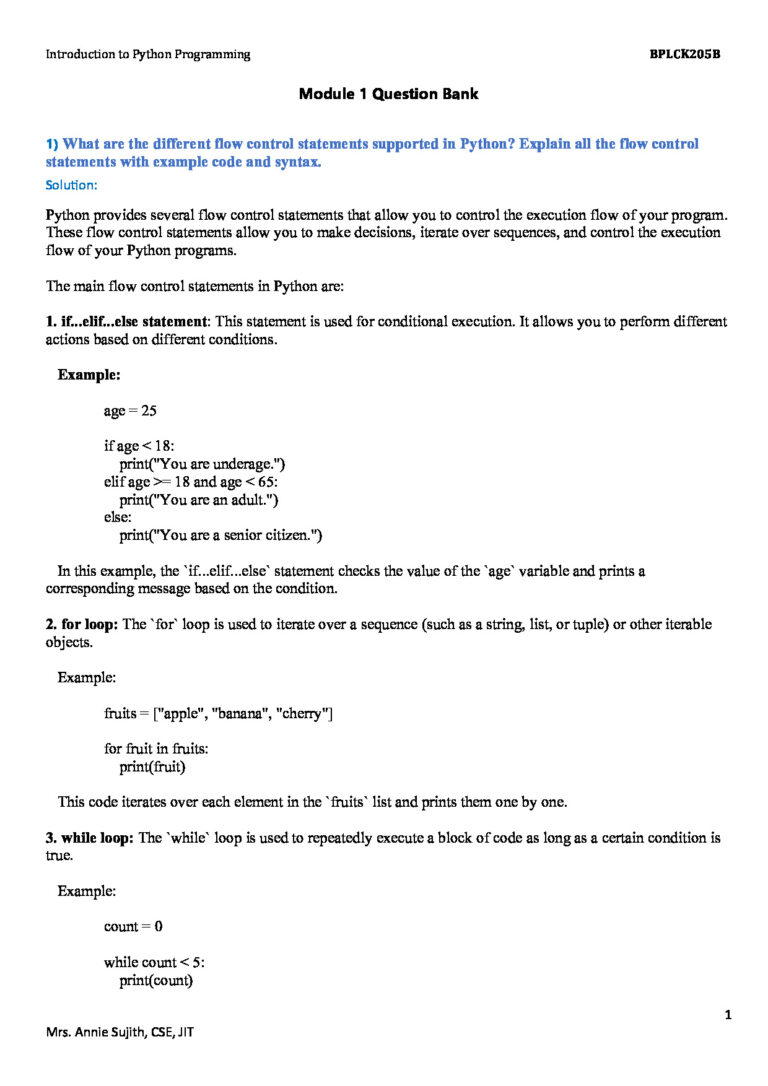 Module 1 Question Bank With Answers (Introduction To Python) VTU