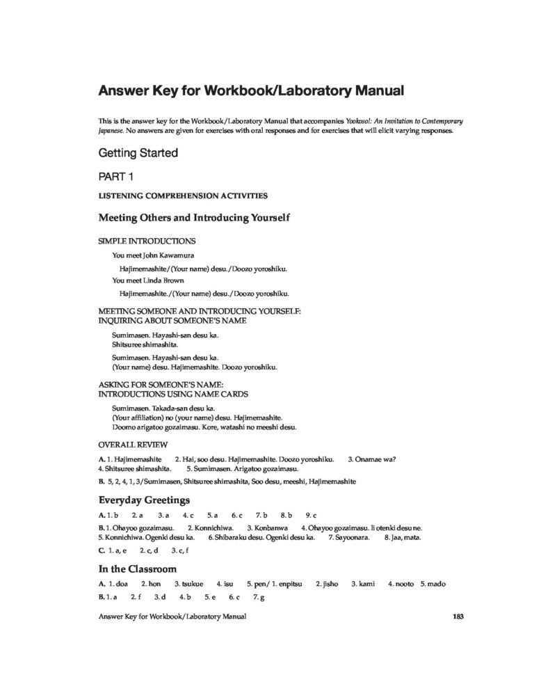 Answer Key For Workbook Laboratory Manual