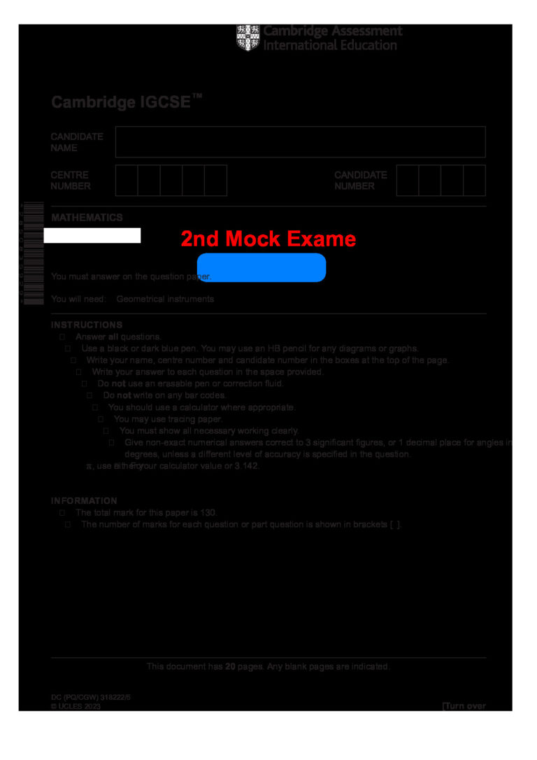 2nd Mock Exam Cambridge IGCSE 2025&