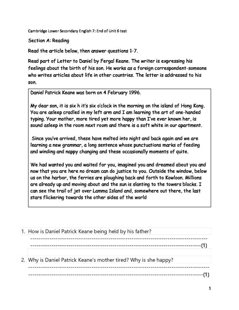 LS English 7 Unit 1 Test Answers