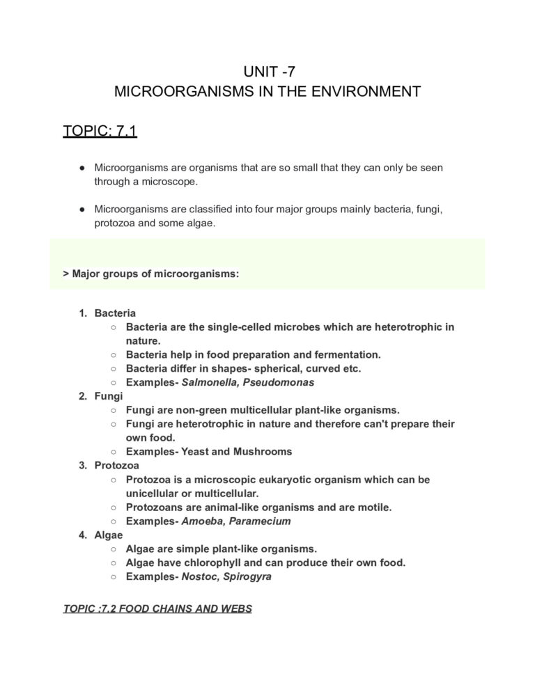 Stage – 7, Microorganisms in The Environment