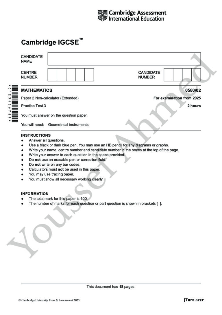 0580 Practice Tests 3-8 Model Answers